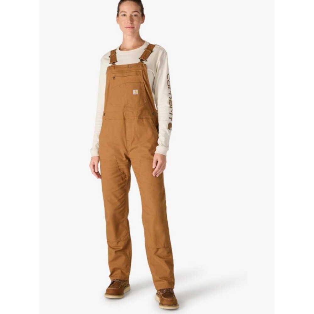 Carhartt Bib Overalls Women L Brown Utility Workwear Carpenter Dungarees